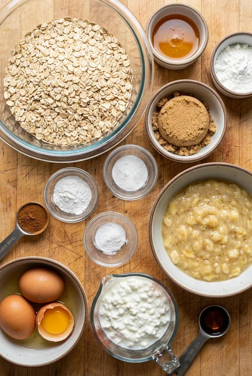 ingredients-banana-oat-cottage-cheese-muffins