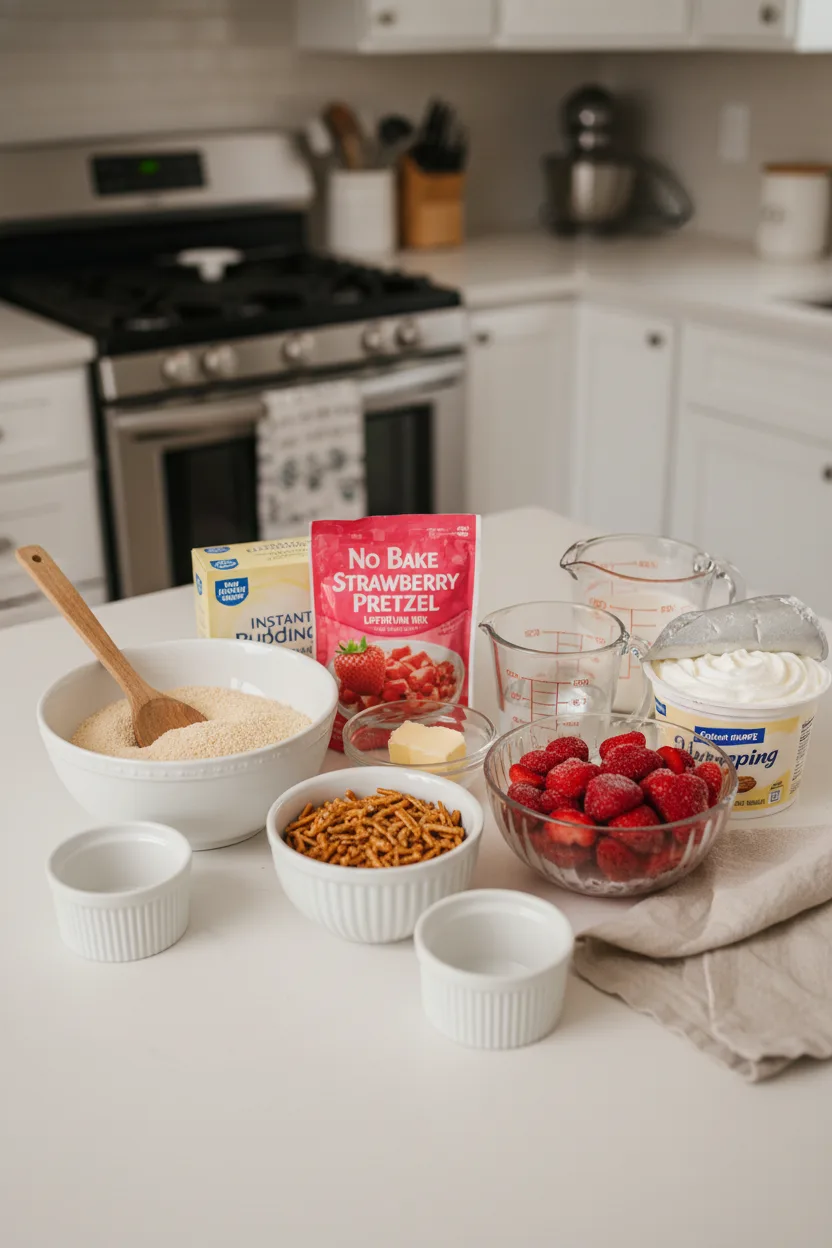 ingredients-no-bake-strawberry-pretzel-layered-dessert